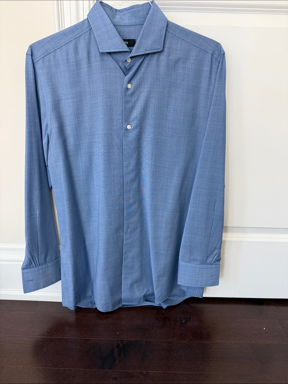 Hugo Boss Blue Cotton Textured Spread-Collar Dress Shirt